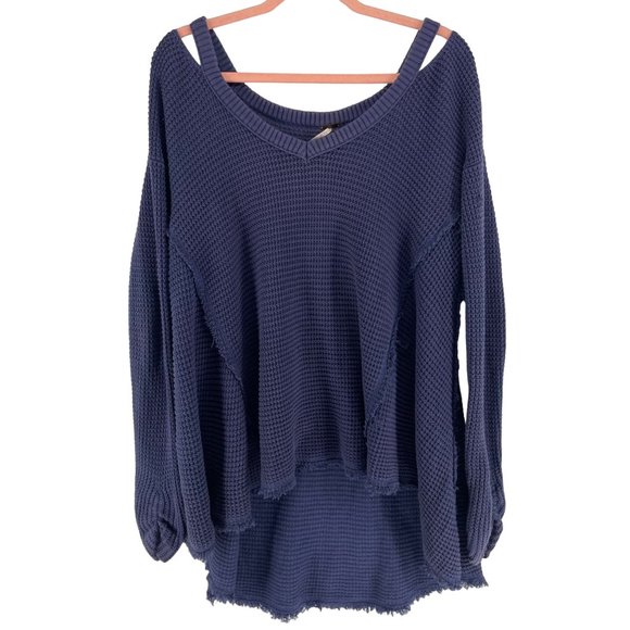 Free People Women's Size Large Dark Purple Cold Shoulder Sweater - Picture 1 of 6